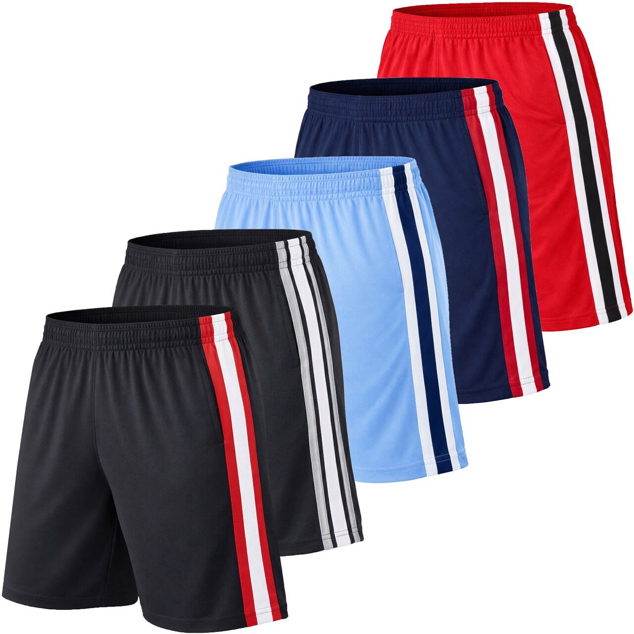 Men's 5-Pack Lightweight Breathable Moisture Wicking Mesh Shorts